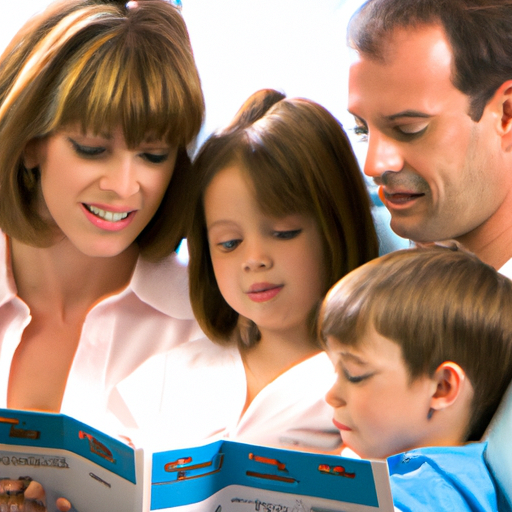 תמונה של משפחה קוראת בחוברת פוליסת חיסכון