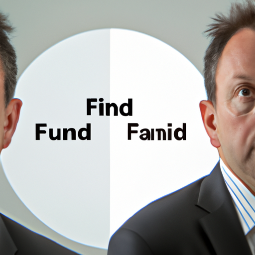 תמונה מפוצלת, כאשר צד אחד מציג מנהל קרן אקטיבי והשני מציג מנהל קרן פסיבי.