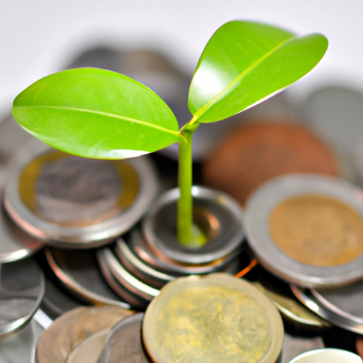 צמח צומח עם מטבעות כעלים, המייצג צמיחה פיננסית לטווח ארוך